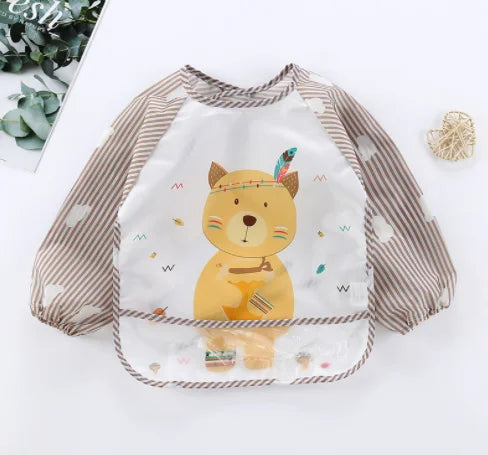 Baby Long Sleeve Scarf Waterproof Toddler Art Smock Feeding Bib Apron Pocket Infant Boys Girls Burp Cloth Banana Bibs for1-3Year