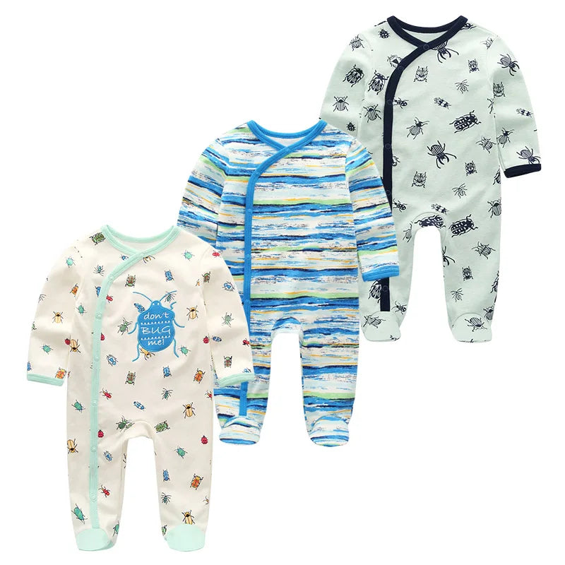 LittleMaylah™ 3pcs Baby Rompers – 100% Cotton, Long Sleeve, Solid Color Newborn Outfit Set (0-12M)