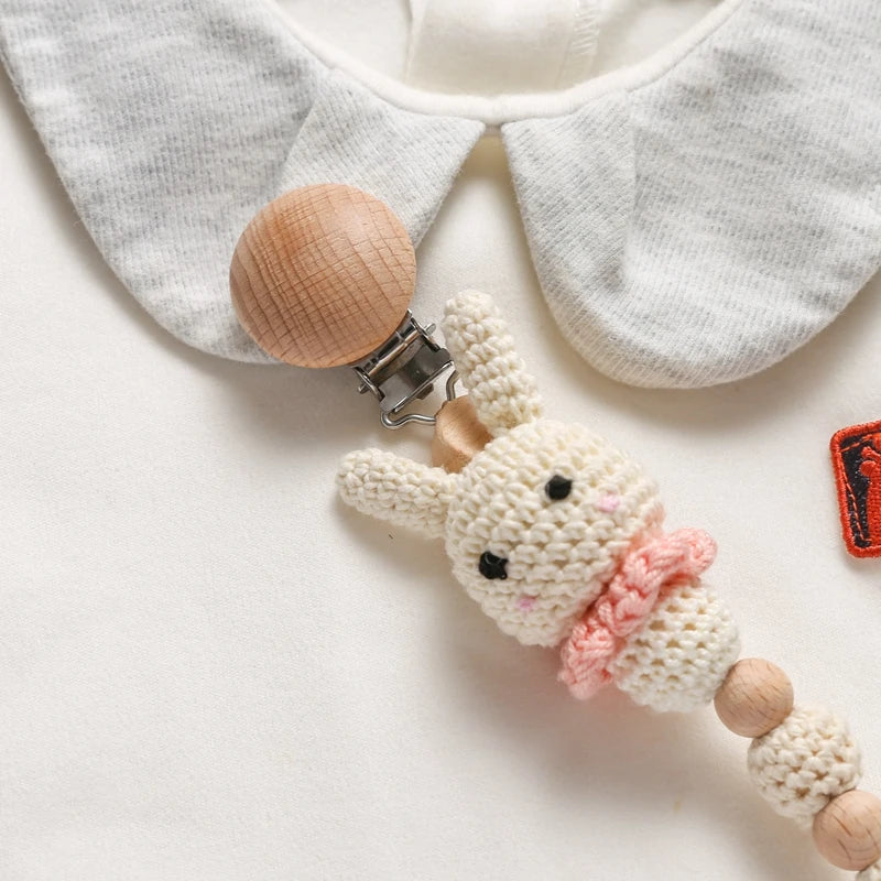 LittleMaylah™ Baby Crochet Bunny Pacifier Clip Cartoon Pacifiers for Babies Newborn Infant Nipple Holder Infant Gifts NewBorn Baby Accessory