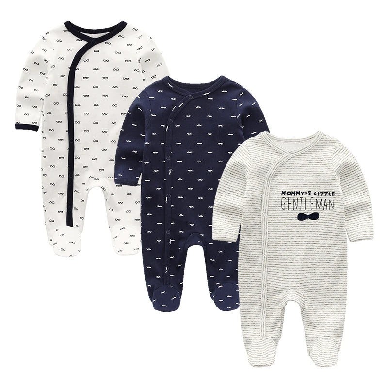 LittleMaylah™ 3pcs Baby Rompers – 100% Cotton, Long Sleeve, Solid Color Newborn Outfit Set (0-12M)