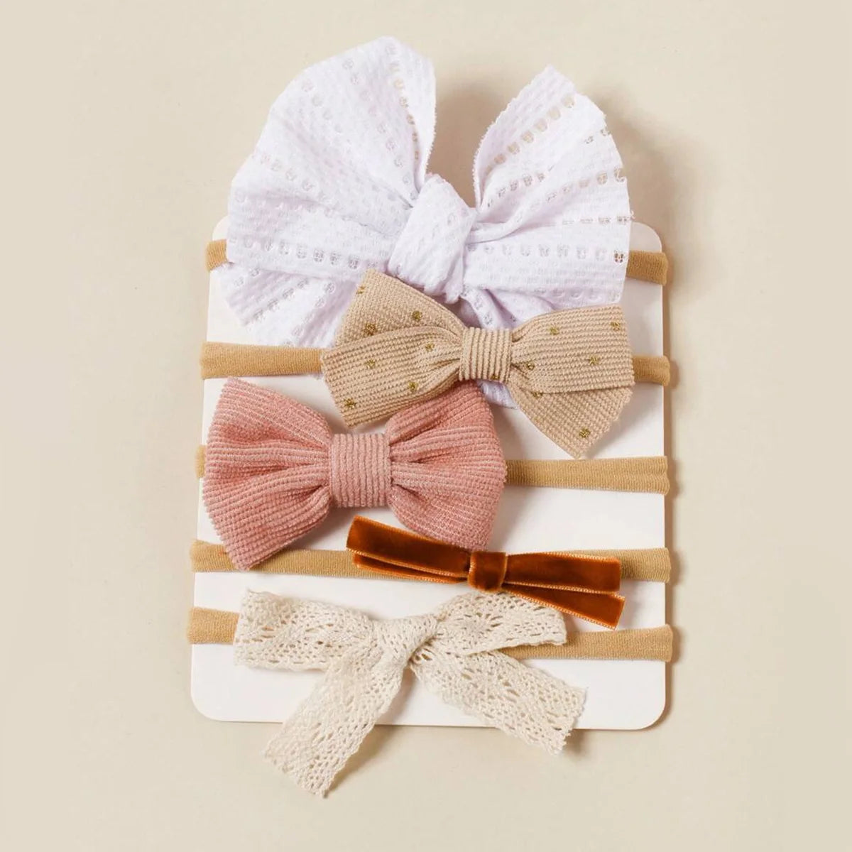 5pcs Beige Fashion Hair Accessories Different Style Girls Bow Hairband Toddler Daily Decor Floral Headband
