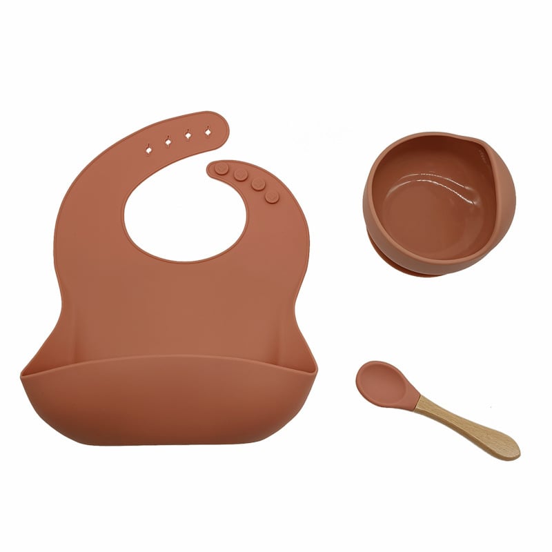 LittleMaylah™ Baby Tableware Set – Silicone Bowl, Bib & Wooden Spoon (3-Piece Set)