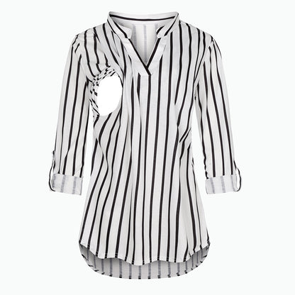 Viviana™ Plaid Printed Pregnant Woman Breastfeeding V-neck Long Sleeve Top
