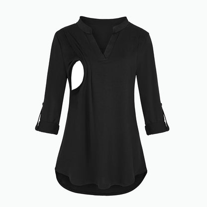 Viviana™ Plaid Printed Pregnant Woman Breastfeeding V-neck Long Sleeve Top