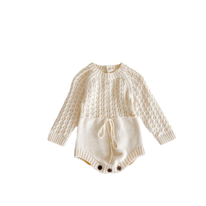 LittleMaylah™ Baby Girl Knitted Long-Sleeve Dress – Hollow Waist Triangle Design