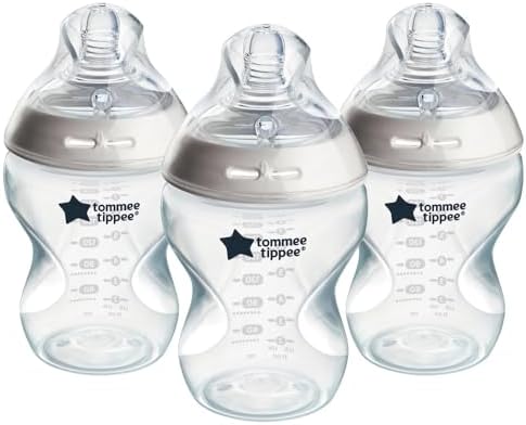 Tommee Tippee Natural Start Baby Bottles for 0m+, Pack of 3 260ml Baby Bottles, with Slow Flow Breast-Like Teat for a Natural Latch, Self-Sterilising and BPA Free, Baby Feeding Essentials