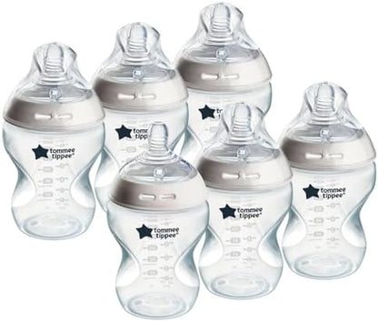 Tommee Tippee Natural Start Baby Bottles for 0m+, Pack of 3 260ml Baby Bottles, with Slow Flow Breast-Like Teat for a Natural Latch, Self-Sterilising and BPA Free, Baby Feeding Essentials