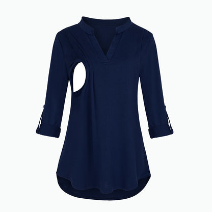 Viviana™ Plaid Printed Pregnant Woman Breastfeeding V-neck Long Sleeve Top