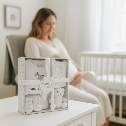 Newborn Baby Gift Set – 4 Piece White Unisex Baby Gift Box with Bodysuit, Bib, Socks & Soft Toy – Newborn Essentials for Baby Shower Gifts, Gener Reveal Gifts, New Baby Gift Hamper (White 0-3 Months)