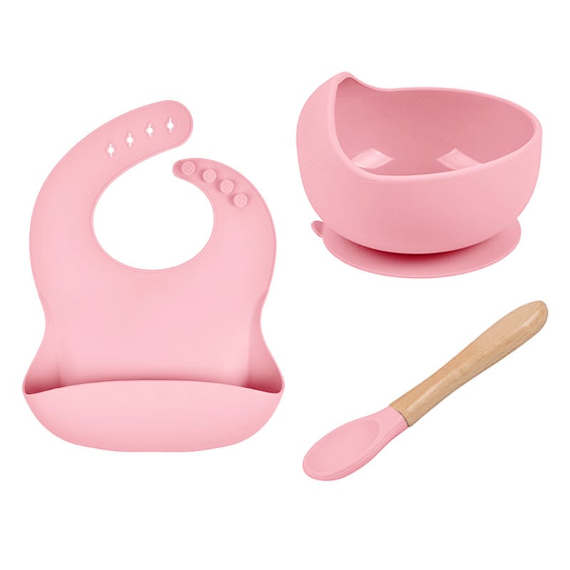 LittleMaylah™ Baby Tableware Set – Silicone Bowl, Bib & Wooden Spoon (3-Piece Set)