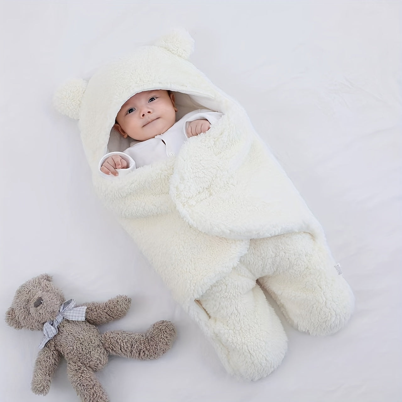 LittleMaylah™ Winter Baby Sleeping Bag – Bear Print Nap Mat with Removable Pillow (0–10 Months)
