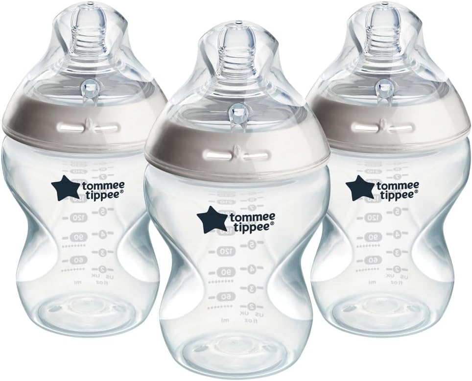 Tommee Tippee Natural Start Baby Bottles for 0m+, Pack of 3 260ml Baby Bottles, with Slow Flow Breast-Like Teat for a Natural Latch, Self-Sterilising and BPA Free, Baby Feeding Essentials