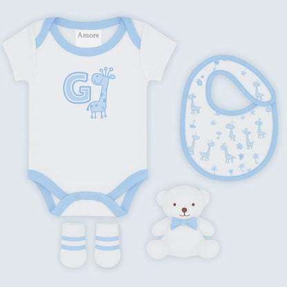 Newborn Baby Gift Set – 4 Piece White Unisex Baby Gift Box with Bodysuit, Bib, Socks & Soft Toy – Newborn Essentials for Baby Shower Gifts, Gener Reveal Gifts, New Baby Gift Hamper (White 0-3 Months)
