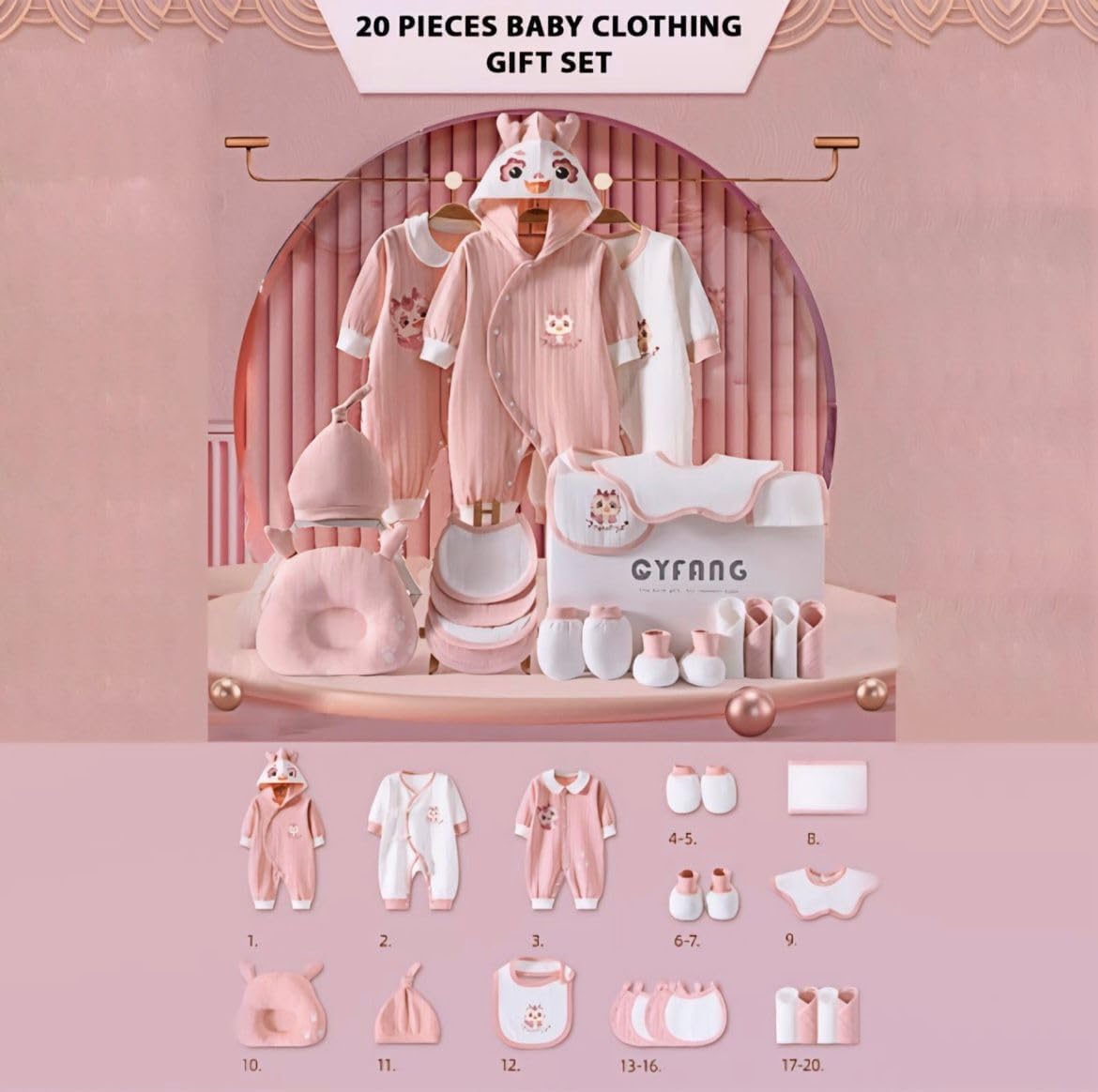 LittleMaylah™ 20-Piece Newborn Baby Clothes Gift Set (0–6 Months) – Unisex Essentials, All-Season Outfits, 100% Cotton