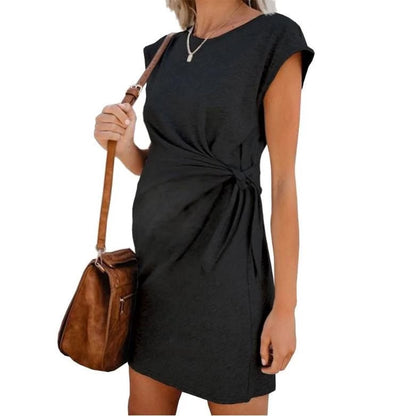 LittleMama™ Cotton Tie Round Neck Maternity Dress