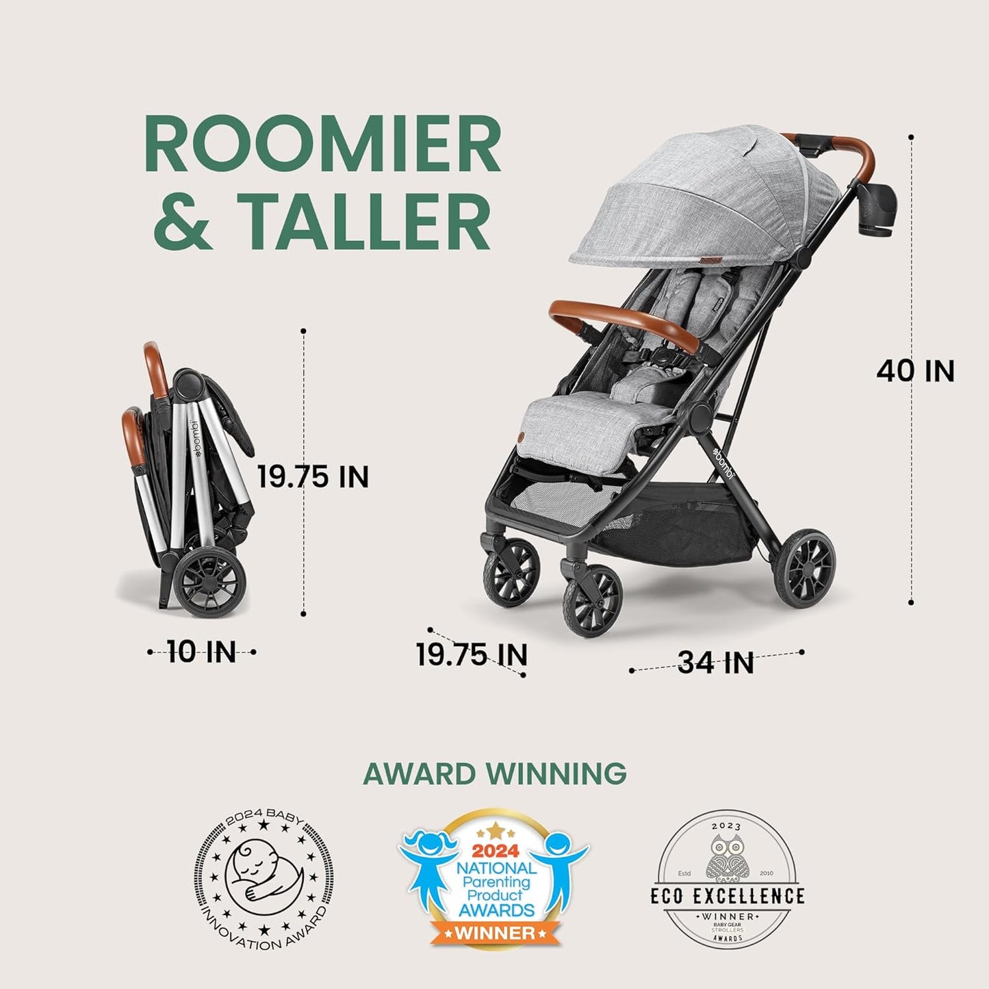 LittleMaylah™  Lightweight Baby Stroller - Premium Vegan Leather, One-Hand Fold, Infinite Recline, Aircraft-Grade Aluminum Frame, XXL Canopy, and Ample Storage Umbrella Stroller - Hickory