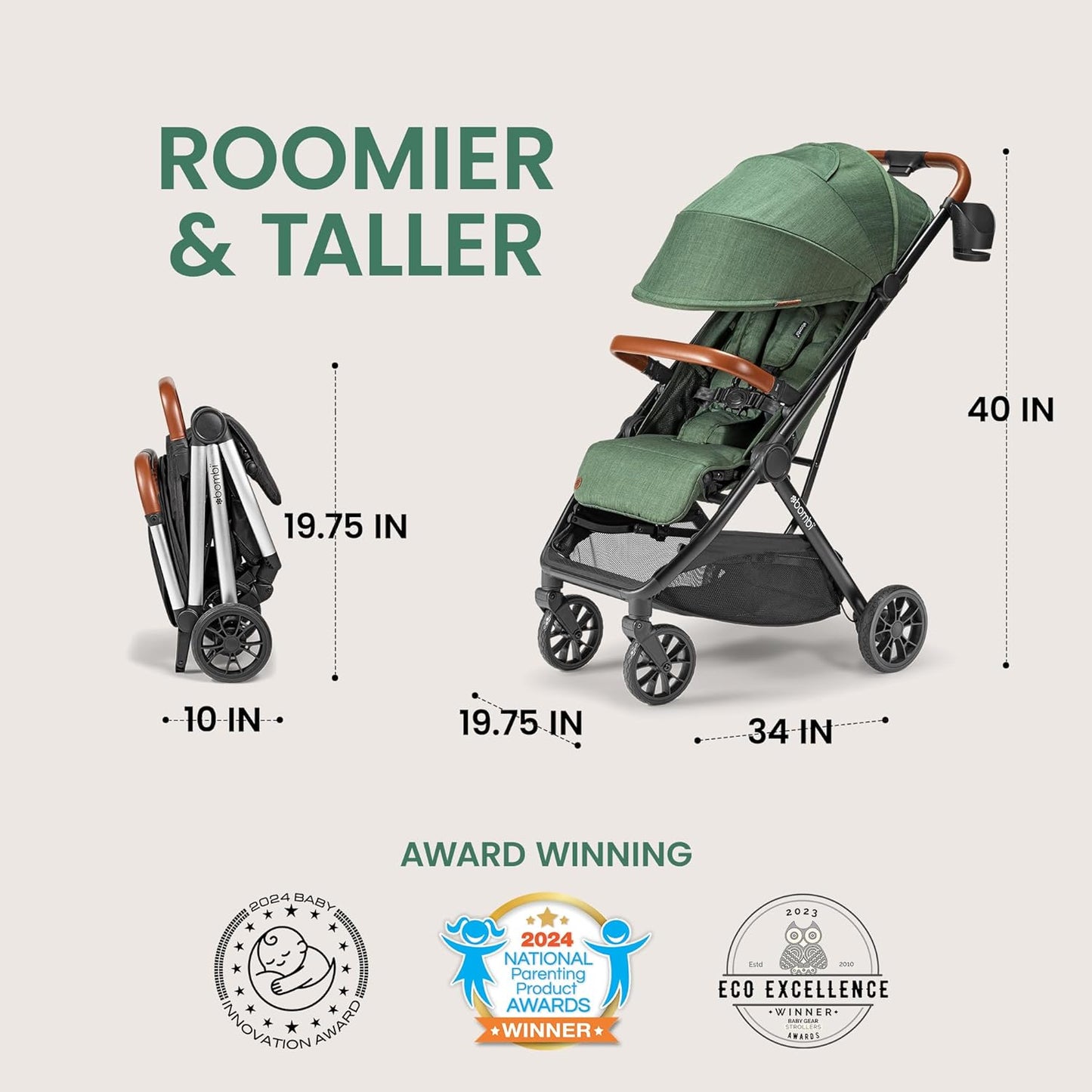 LittleMaylah™  Lightweight Baby Stroller - Premium Vegan Leather, One-Hand Fold, Infinite Recline, Aircraft-Grade Aluminum Frame, XXL Canopy, and Ample Storage Umbrella Stroller - Hickory