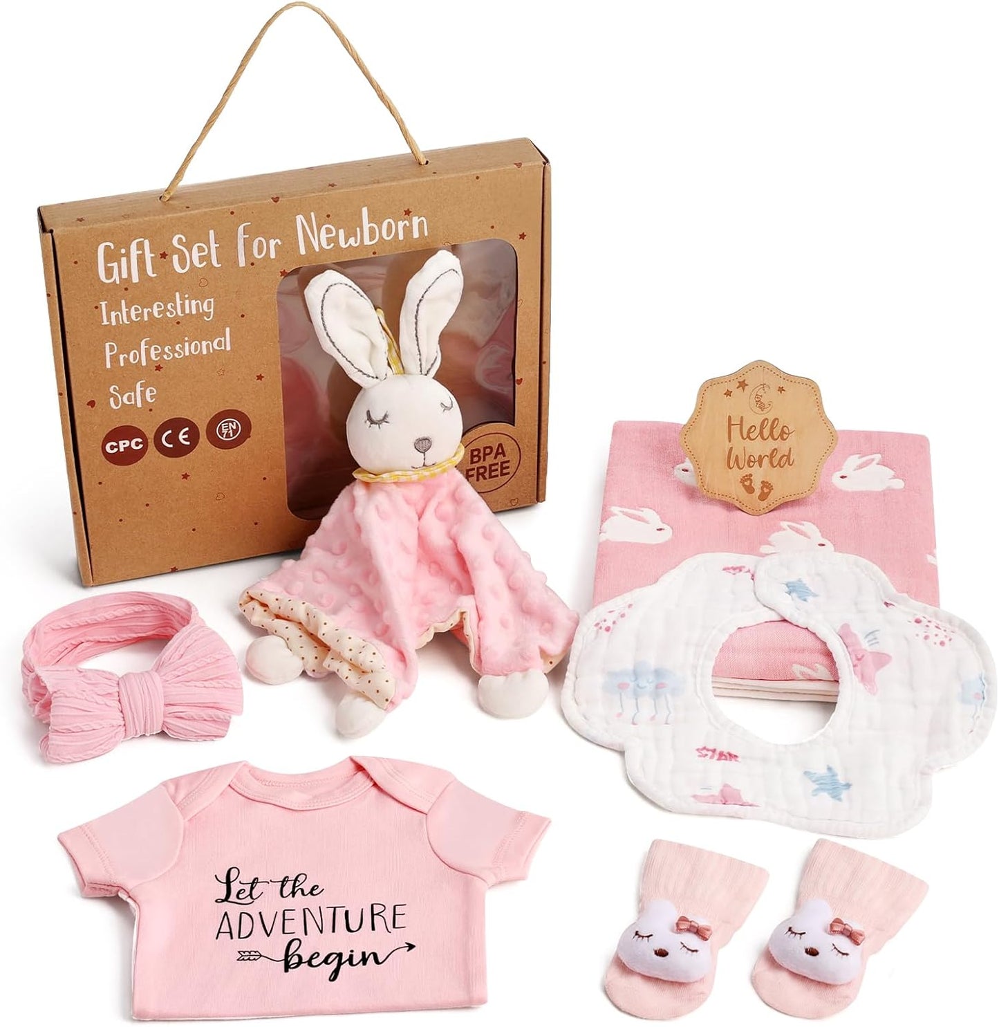 LittleMaylah™ Baby Gift Set for Boys Girls, 14PCS Baby Shower Gifts, Neutral Newborn Gifts Basket with Baby Blanket, Wooden Monthly Milestone Cards, Elephant Security Blanket (Grey, 14pcs)