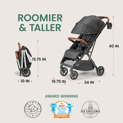 LittleMaylah™  Lightweight Baby Stroller - Premium Vegan Leather, One-Hand Fold, Infinite Recline, Aircraft-Grade Aluminum Frame, XXL Canopy, and Ample Storage Umbrella Stroller - Hickory