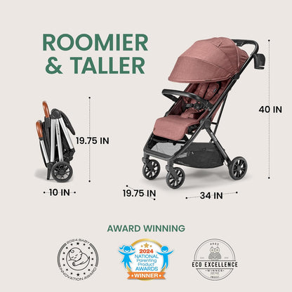 LittleMaylah™  Lightweight Baby Stroller - Premium Vegan Leather, One-Hand Fold, Infinite Recline, Aircraft-Grade Aluminum Frame, XXL Canopy, and Ample Storage Umbrella Stroller - Hickory