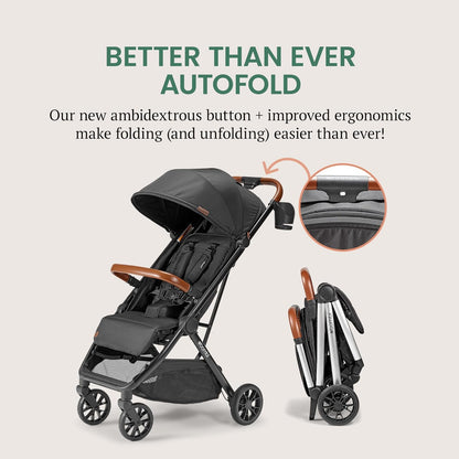 LittleMaylah™  Lightweight Baby Stroller - Premium Vegan Leather, One-Hand Fold, Infinite Recline, Aircraft-Grade Aluminum Frame, XXL Canopy, and Ample Storage Umbrella Stroller - Hickory