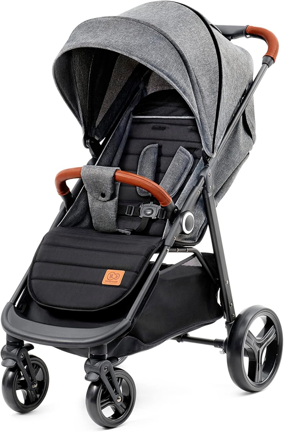 Kinderkraft GRANDE PLUS Stroller pushchair for toddlers from Birth to 22 kg, Extra-large hood, Lie-flat position, Folding with one hand, Shock absorption on all wheels, Black