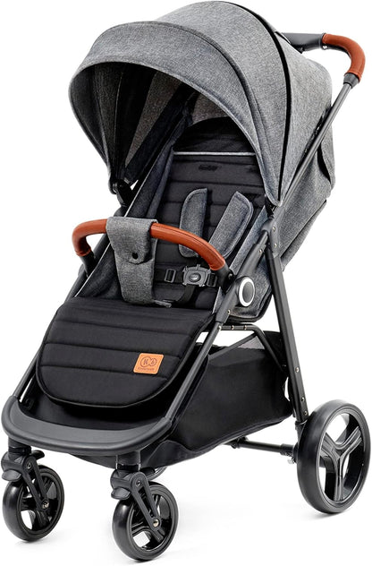Kinderkraft GRANDE PLUS Stroller pushchair for toddlers from Birth to 22 kg, Extra-large hood, Lie-flat position, Folding with one hand, Shock absorption on all wheels, Black