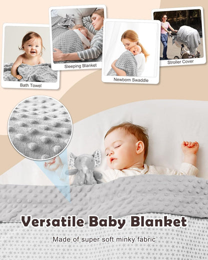 LittleMaylah™ Baby Gift Set for Boys Girls, 14PCS Baby Shower Gifts, Neutral Newborn Gifts Basket with Baby Blanket, Wooden Monthly Milestone Cards, Elephant Security Blanket (Grey, 14pcs)