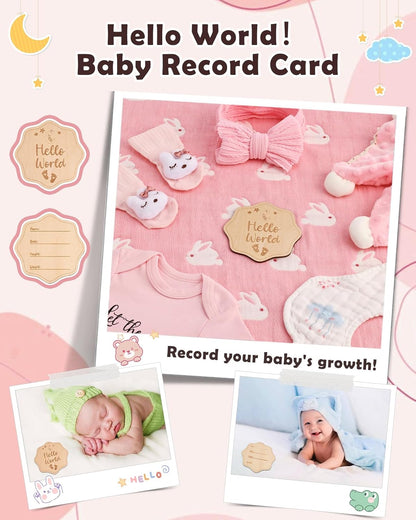 LittleMaylah™ Baby Gift Set for Boys Girls, 14PCS Baby Shower Gifts, Neutral Newborn Gifts Basket with Baby Blanket, Wooden Monthly Milestone Cards, Elephant Security Blanket (Grey, 14pcs)