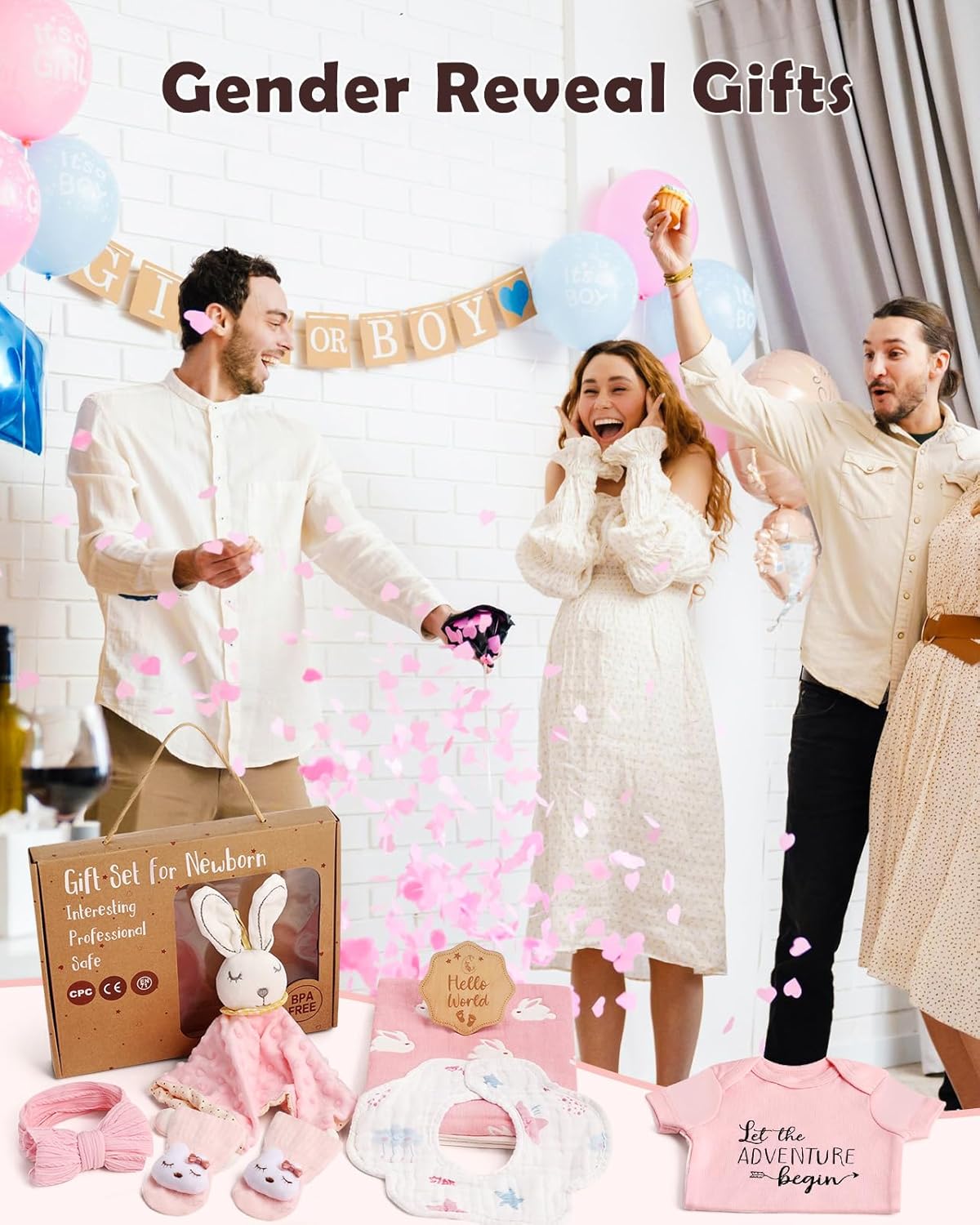 LittleMaylah™ Baby Gift Set for Boys Girls, 14PCS Baby Shower Gifts, Neutral Newborn Gifts Basket with Baby Blanket, Wooden Monthly Milestone Cards, Elephant Security Blanket (Grey, 14pcs)