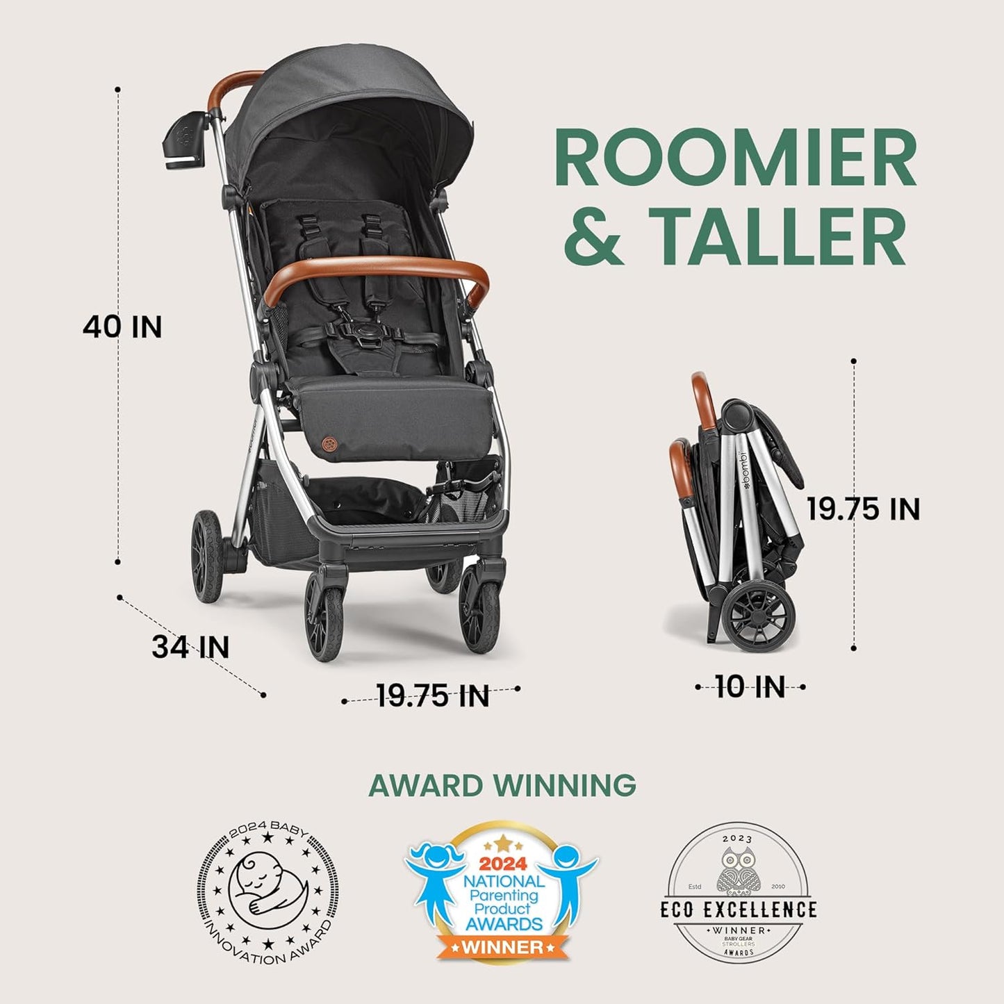LittleMaylah™  Lightweight Baby Stroller - Premium Vegan Leather, One-Hand Fold, Infinite Recline, Aircraft-Grade Aluminum Frame, XXL Canopy, and Ample Storage Umbrella Stroller - Hickory