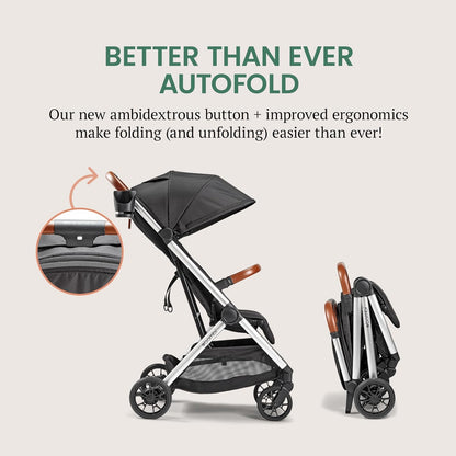LittleMaylah™  Lightweight Baby Stroller - Premium Vegan Leather, One-Hand Fold, Infinite Recline, Aircraft-Grade Aluminum Frame, XXL Canopy, and Ample Storage Umbrella Stroller - Hickory