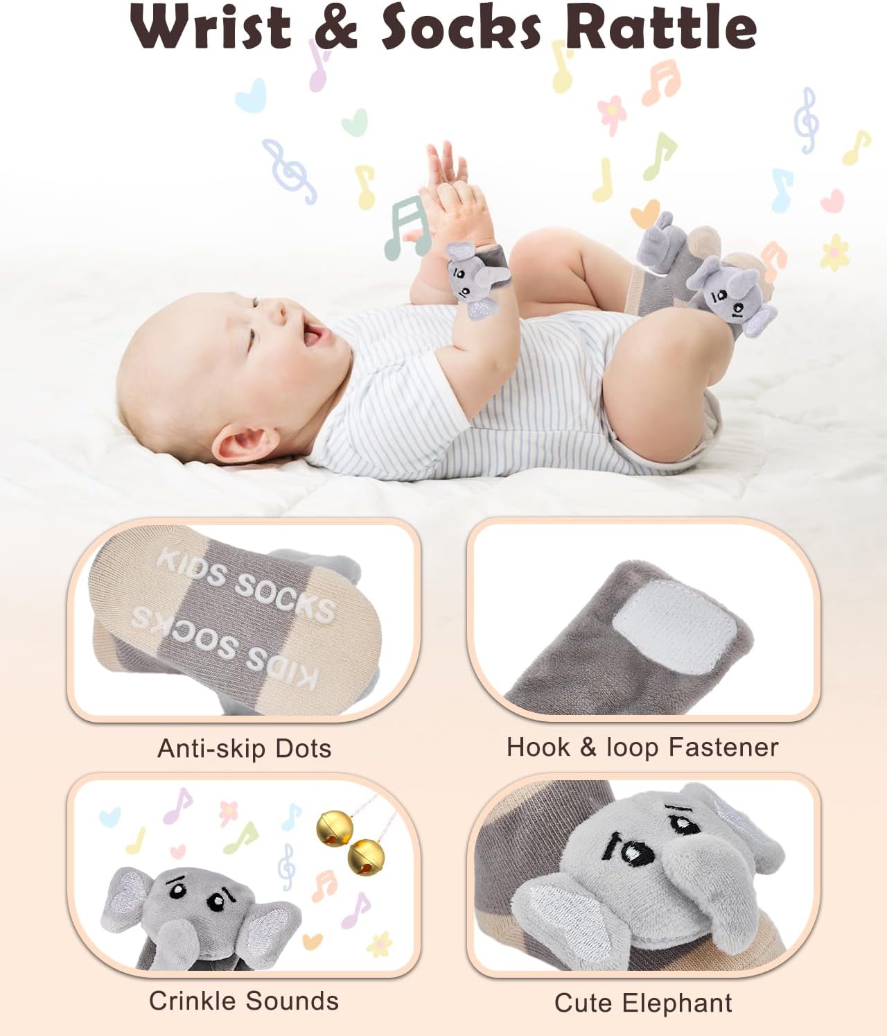 LittleMaylah™ Baby Gift Set for Boys Girls, 14PCS Baby Shower Gifts, Neutral Newborn Gifts Basket with Baby Blanket, Wooden Monthly Milestone Cards, Elephant Security Blanket (Grey, 14pcs)