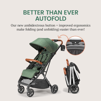 LittleMaylah™  Lightweight Baby Stroller - Premium Vegan Leather, One-Hand Fold, Infinite Recline, Aircraft-Grade Aluminum Frame, XXL Canopy, and Ample Storage Umbrella Stroller - Hickory