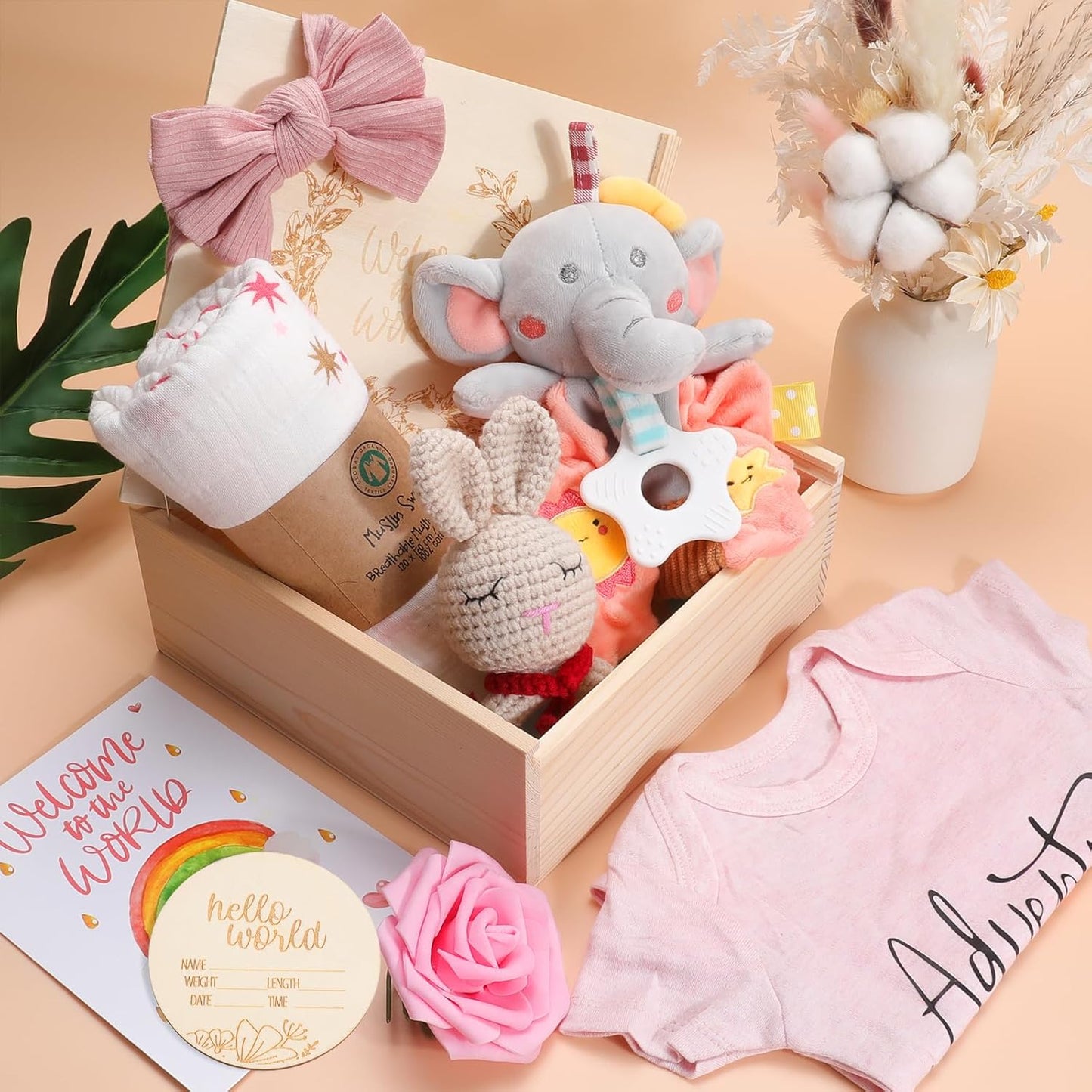 LittleMaylah™ Newborn Baby Girl Gift Set – Swaddle, Rattle & Essentials Gift Basket for Baby Showers & Gender Reveals