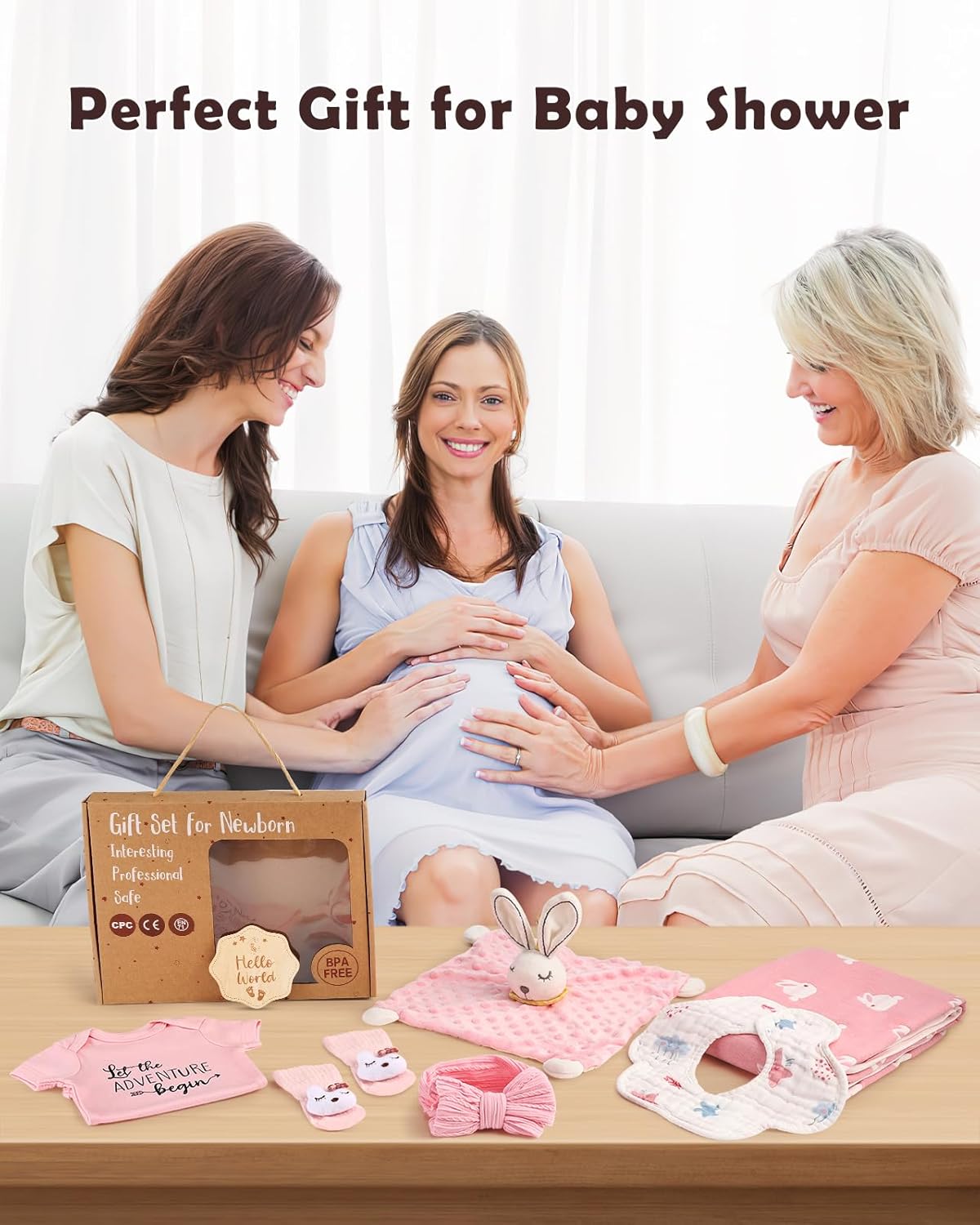 LittleMaylah™ Baby Gift Set for Boys Girls, 14PCS Baby Shower Gifts, Neutral Newborn Gifts Basket with Baby Blanket, Wooden Monthly Milestone Cards, Elephant Security Blanket (Grey, 14pcs)