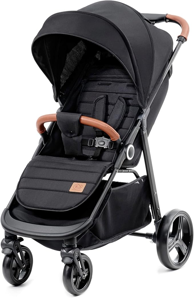 Kinderkraft GRANDE PLUS Stroller pushchair for toddlers from Birth to 22 kg, Extra-large hood, Lie-flat position, Folding with one hand, Shock absorption on all wheels, Black