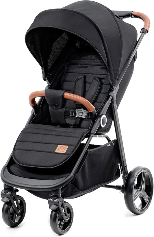 Kinderkraft GRANDE PLUS Stroller pushchair for toddlers from Birth to 22 kg, Extra-large hood, Lie-flat position, Folding with one hand, Shock absorption on all wheels, Black