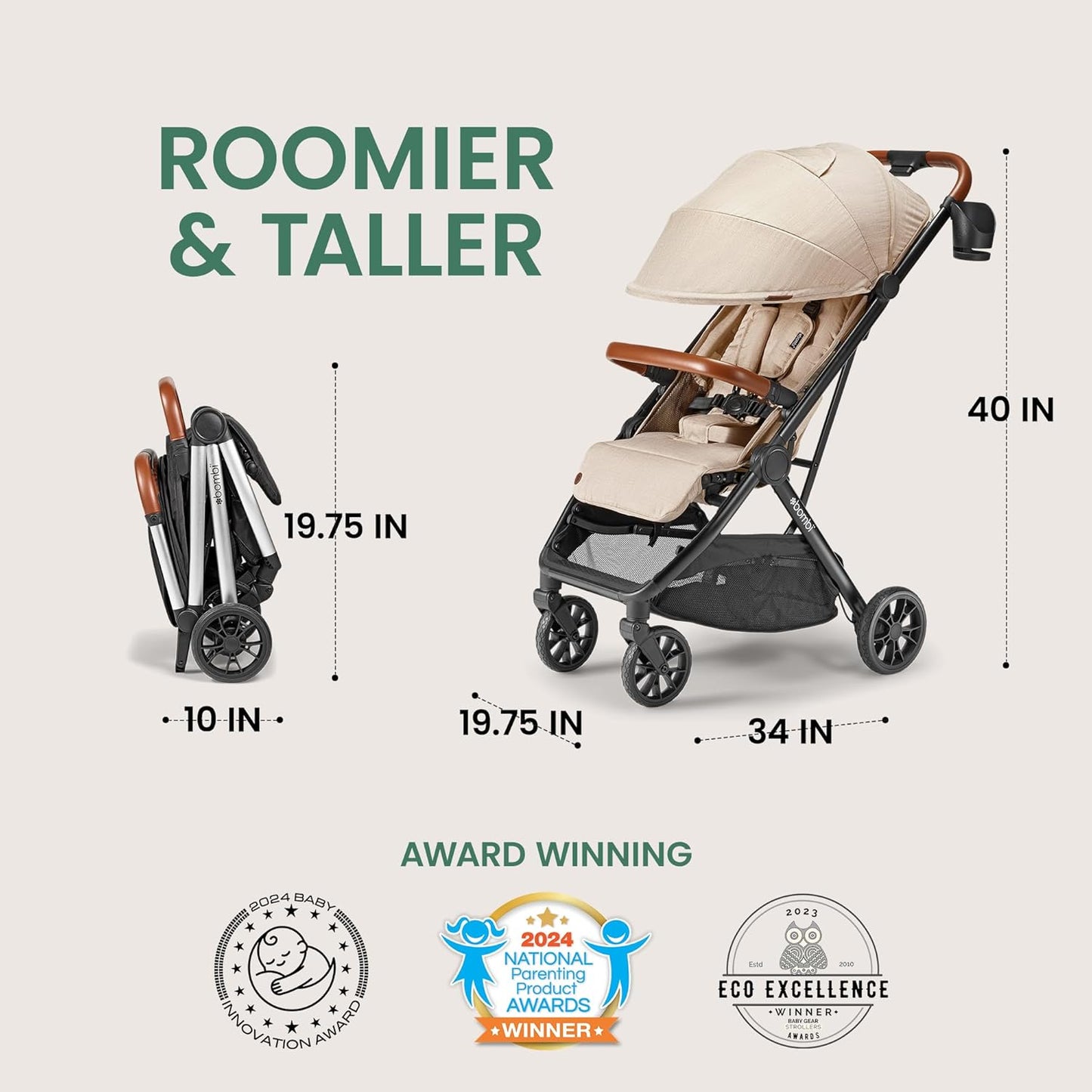 LittleMaylah™  Lightweight Baby Stroller - Premium Vegan Leather, One-Hand Fold, Infinite Recline, Aircraft-Grade Aluminum Frame, XXL Canopy, and Ample Storage Umbrella Stroller - Hickory