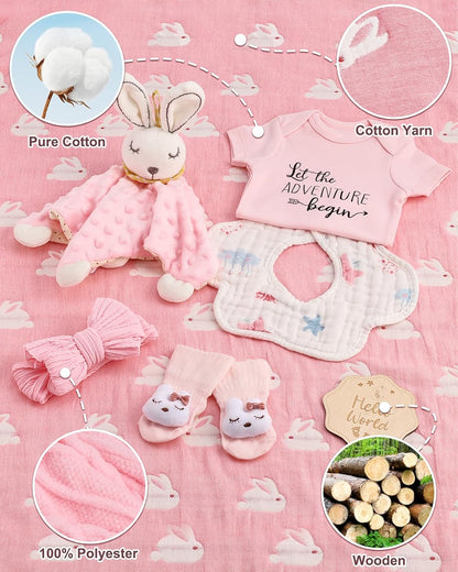 LittleMaylah™ Baby Gift Set for Boys Girls, 14PCS Baby Shower Gifts, Neutral Newborn Gifts Basket with Baby Blanket, Wooden Monthly Milestone Cards, Elephant Security Blanket (Grey, 14pcs)