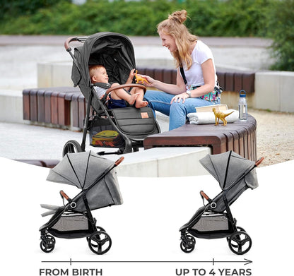 Kinderkraft GRANDE PLUS Stroller pushchair for toddlers from Birth to 22 kg, Extra-large hood, Lie-flat position, Folding with one hand, Shock absorption on all wheels, Black