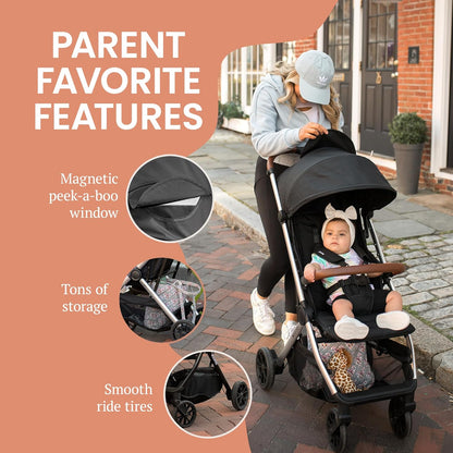 LittleMaylah™  Lightweight Baby Stroller - Premium Vegan Leather, One-Hand Fold, Infinite Recline, Aircraft-Grade Aluminum Frame, XXL Canopy, and Ample Storage Umbrella Stroller - Hickory