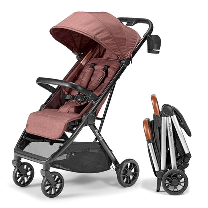 LittleMaylah™  Lightweight Baby Stroller - Premium Vegan Leather, One-Hand Fold, Infinite Recline, Aircraft-Grade Aluminum Frame, XXL Canopy, and Ample Storage Umbrella Stroller - Hickory