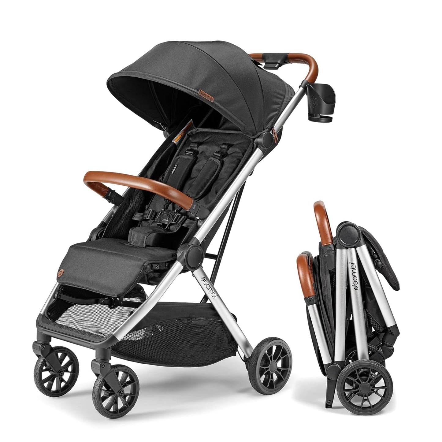 LittleMaylah™  Lightweight Baby Stroller - Premium Vegan Leather, One-Hand Fold, Infinite Recline, Aircraft-Grade Aluminum Frame, XXL Canopy, and Ample Storage Umbrella Stroller - Hickory