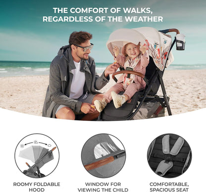 Kinderkraft GRANDE PLUS Stroller pushchair for toddlers from Birth to 22 kg, Extra-large hood, Lie-flat position, Folding with one hand, Shock absorption on all wheels, Black