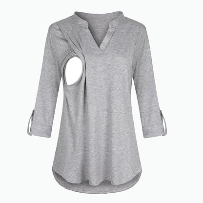 Viviana™ Plaid Printed Pregnant Woman Breastfeeding V-neck Long Sleeve Top
