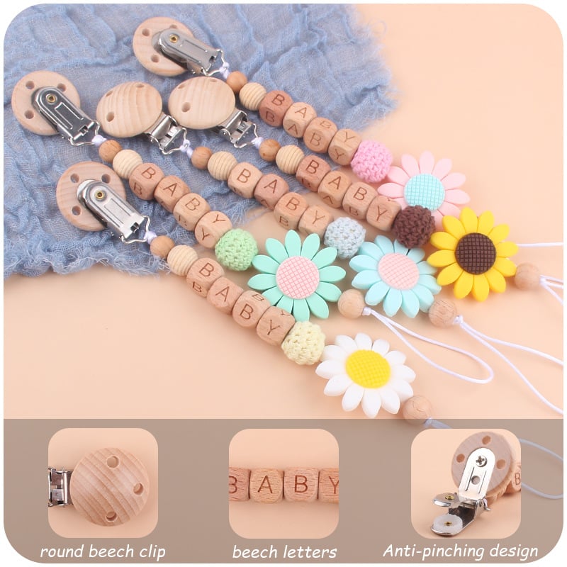 LittleMaylah™ Soothing Beech Wood Pacifier Clip – Safe & Stylish Baby Teether Accessory
