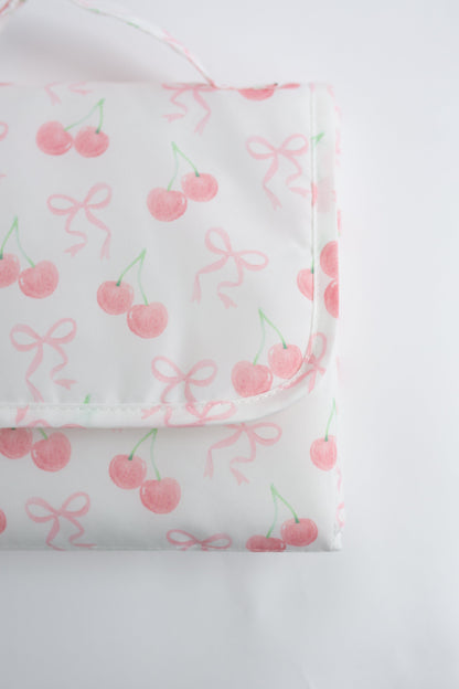 Baby Changing Mat - Bow Cherry