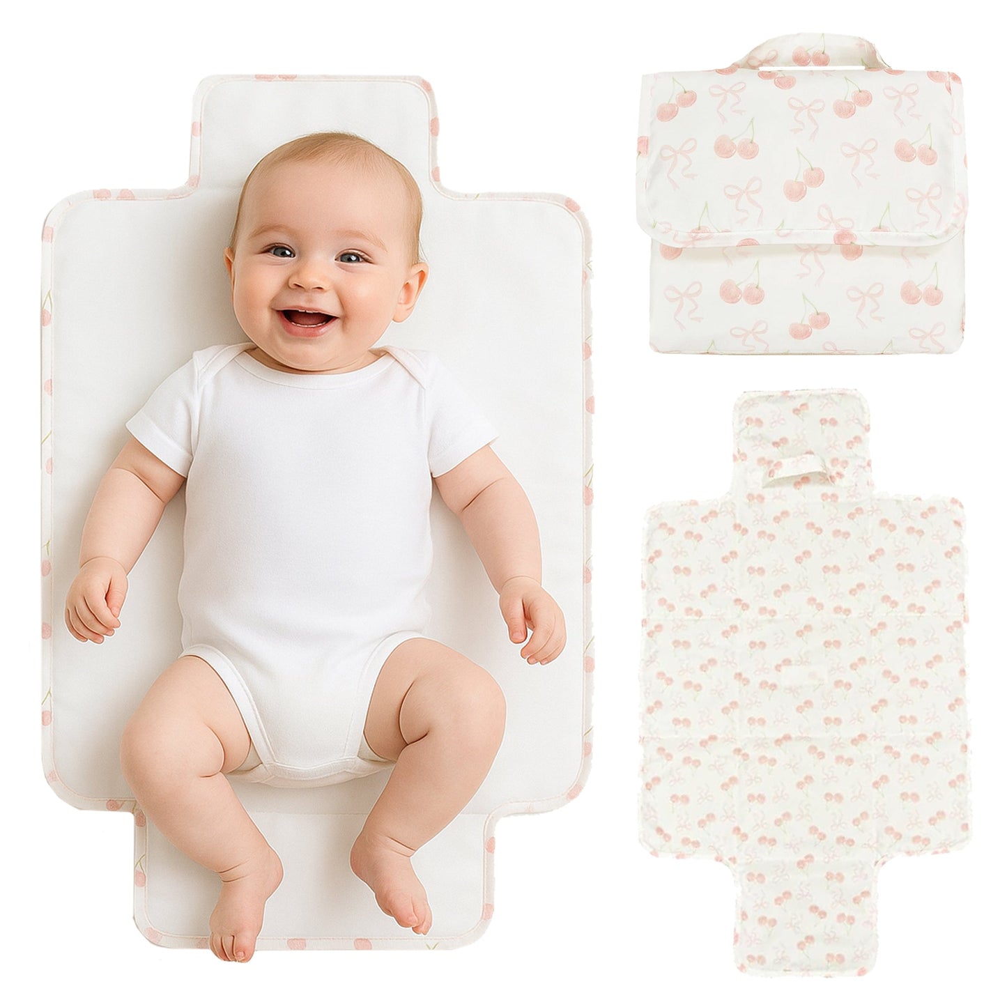 Baby Changing Mat - Bow Cherry