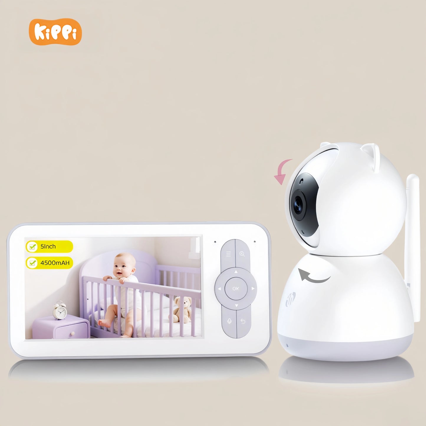 5 Inch Video Baby Monitor Crying Temperature Monitoring Pan-Tilt Rotating Baby Monitor Camera